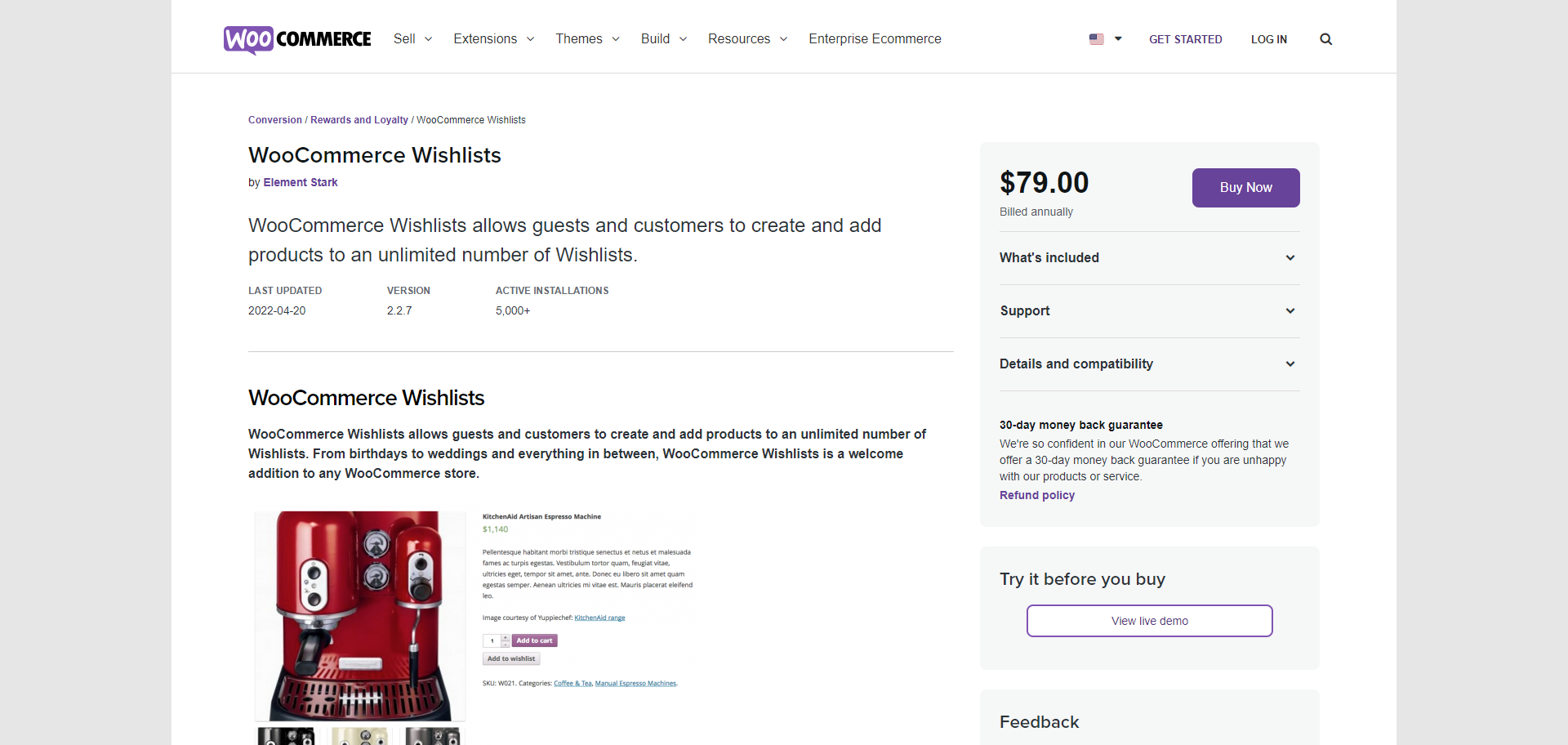 WooCommerce Wishlists by Element Stark $79.00 Billed annually Buy Now WooCommerce Wishlists